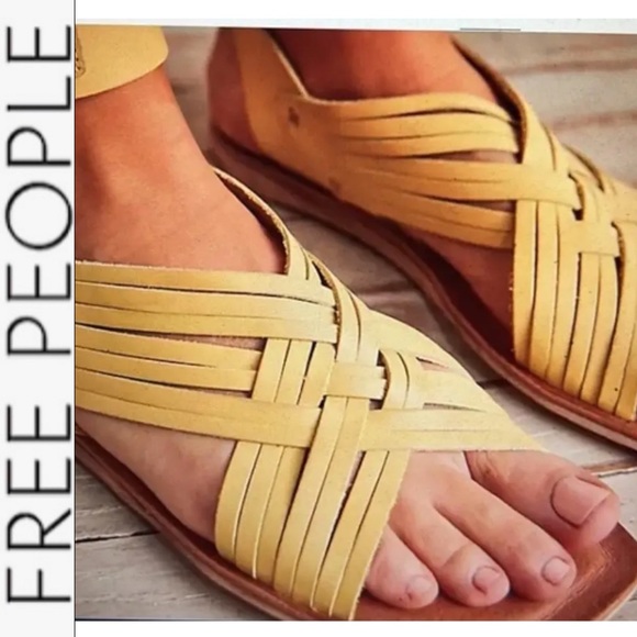 NEW Free People St. Kitts Woven Yellow Leather Sandals 37 - Picture 2 of 10